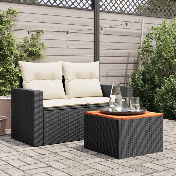 vidaXL Gartentisch Schwarz 55 x 55 x 37 cm Poly Rattan und Akazienholz