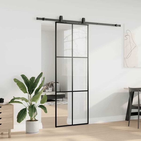 vidaXL Schiebet&uuml;r mit Beschlag Schwarz 76x205 cm ESG-Glas