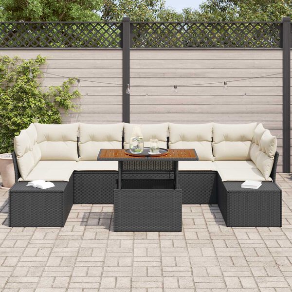vidaXL Garten-Sofa-Set mit Speicher 8 pcs Schwarz Poly Rattan
