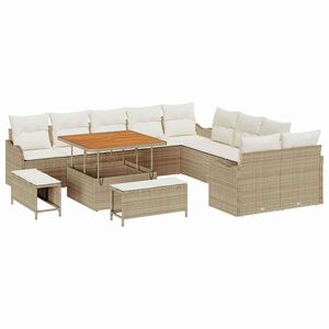 vidaXL Garten-Sofa-Set mit Kissen mit Speicher 13 pcs Beige und Creme