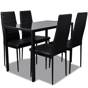 vidaXL Essgruppe Tisch St&uuml;hle 5-tlg. Kunstleder Schwarz