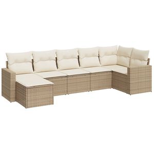 vidaXL 7-tlg. Garten-Sofagarnitur mit Kissen Beige Poly Rattan