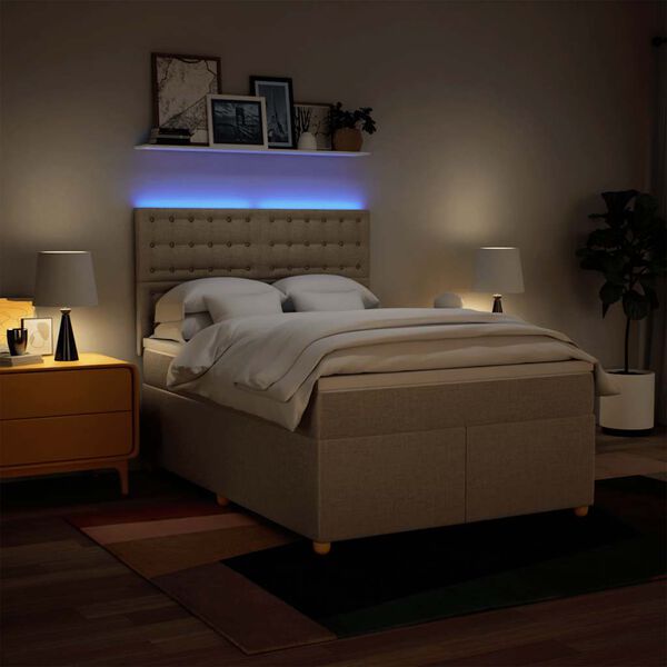 vidaXL Boxspringbett mit Matratze Creme 140x190 cm Stoff