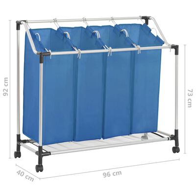 vidaXL Wäschesortierer mit 4 Taschen Blau Stahl