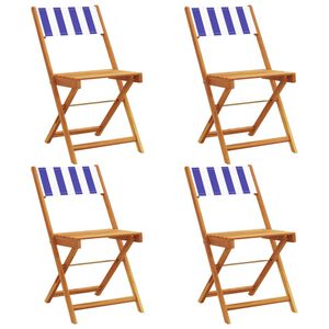 vidaXL Klappst&uuml;hle, 4 St&uuml;ck, blau-wei&szlig;, Stoff und Massivholz