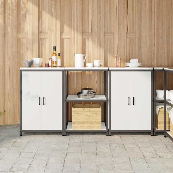 vidaXL Aufbewahrungsset für die Küche mit Regal 3 pcs Weiß Stahl