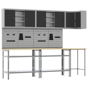 vidaXL Arbeitsschrankset mit Regal 10 Stk. Schwarz und Grau