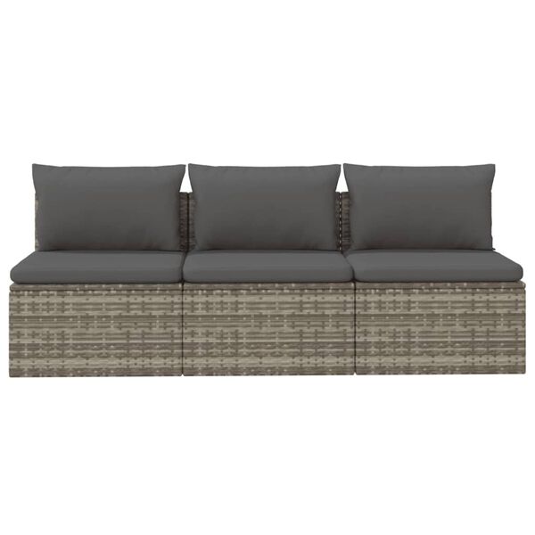 vidaXL Gartensofa 3-Sitzer mit Kissen Grau Poly Rattan