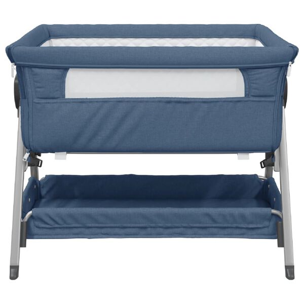 vidaXL Babybett mit Matratze Marineblau Leinenstoff