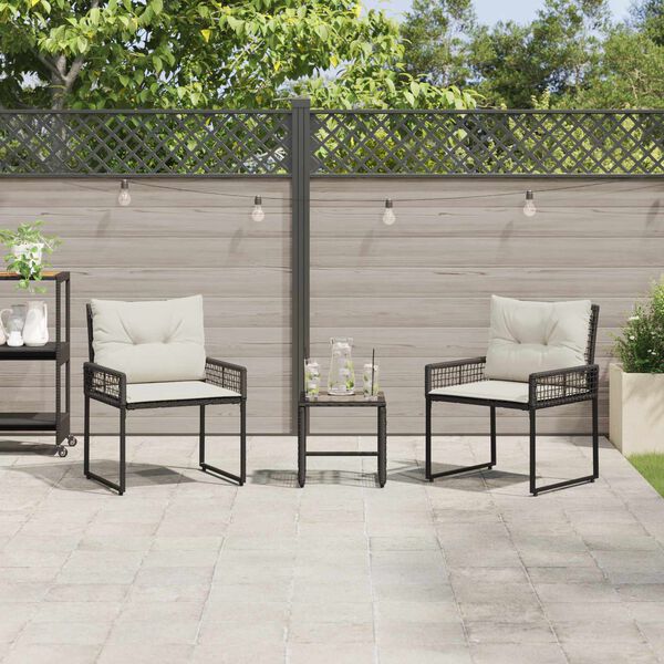 vidaXL Gartenm&ouml;bel-Set mit Kissen 3 pcs Schwarz und Wei&szlig;