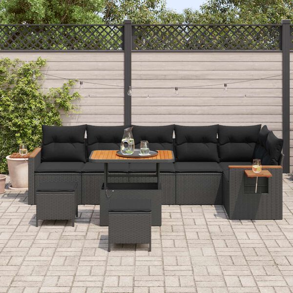 vidaXL Gartensofa-set mit Kissen 9 pcs Schwarz