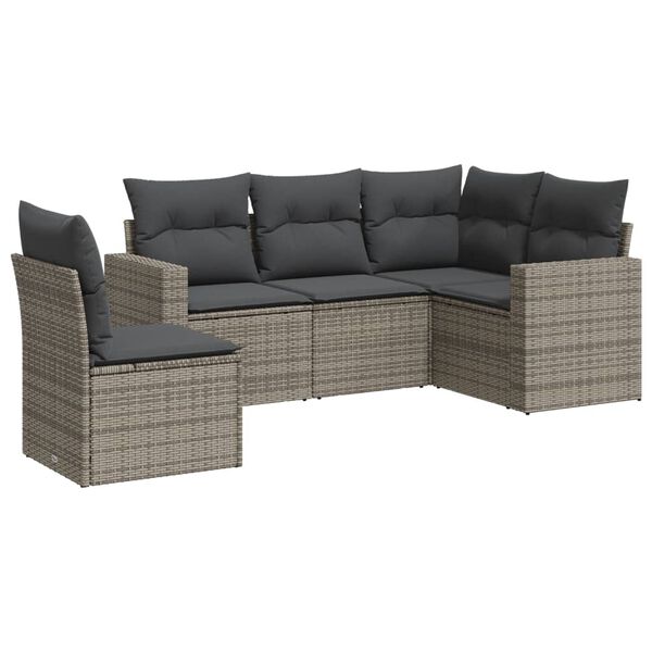 vidaXL 5-tlg. Garten-Sofagarnitur mit Kissen Grau Poly Rattan
