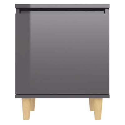 vidaXL Nachttisch mit Massivholz-Beinen Hochglanz-Grau 40x30x50 cm