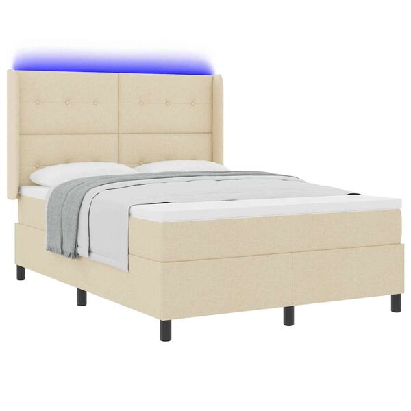 vidaXL LED Boxspringbett mit Matratze Creme 140 x 200 cm Stoff