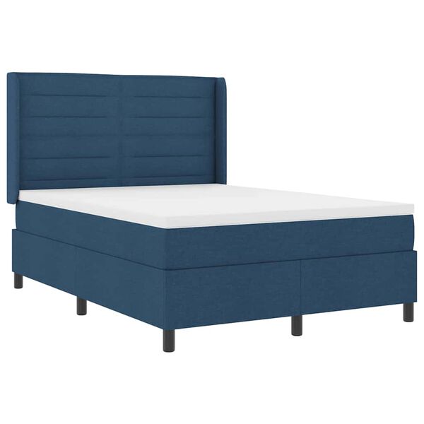 vidaXL Boxspringbett mit Matratze mit Kopfteil Blau 200 x 140 cm Stoff