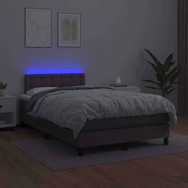 vidaXL Boxspringbett mit Matratze & LED Grau 120x190 cm Kunstleder