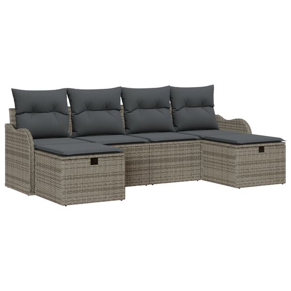 vidaXL Sofa Set mit Kissen mit Speicher 6 pcs Grau Poly-Rattan