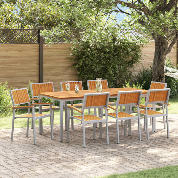 vidaXL Garten Essgruppe 7 pcs Grau Massivholz Akazie
