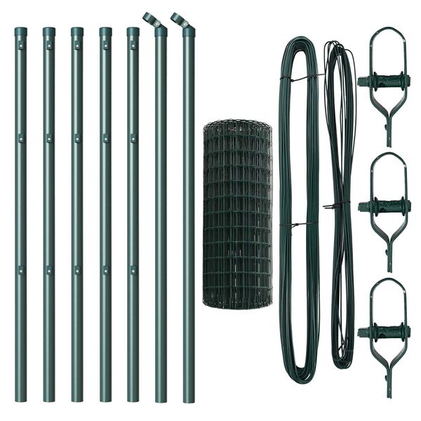 vidaXL Zaun mit Pfosten Gr&uuml;n 0,4 x 10 m Stahl und PVC