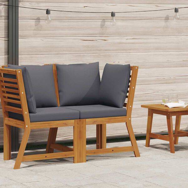 vidaXL Modular-Sofa-Eckteil mit Dunkelgrauen Kissen Massivholz Akazie