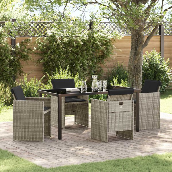 vidaXL Garten Essgruppe mit Kissen 5 pcs Hellgrau Poly-Rattan
