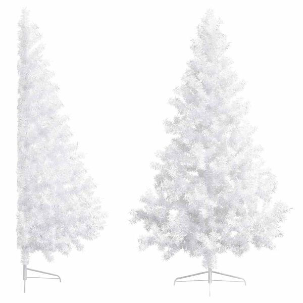 vidaXL K&uuml;nstlicher Halb-Weihnachtsbaum Beleuchtung Kugeln Wei&szlig; 210 cm