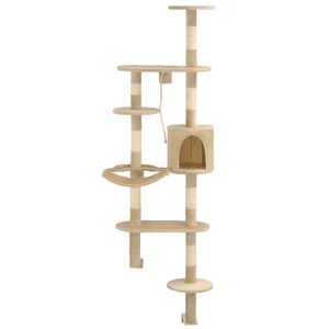 vidaXL Wandkratzbaum mit Sisal-Kratzs&auml;ulen 194 cm Beige