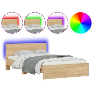 vidaXL Bettgestell mit Kopfteil LED-Beleuchtung Sonoma-Eiche 140x200cm