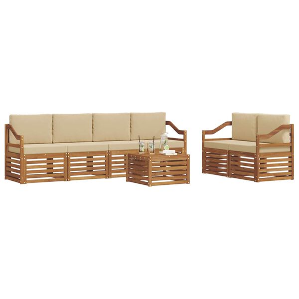 vidaXL Outdoor-Sofagarnitur 7 pcs Natur und Beige Massivholz Akazie