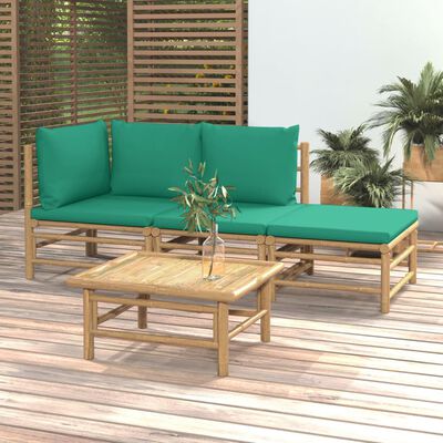 vidaXL 4-tlg. Garten-Lounge-Set mit Grünen Kissen Bambus
