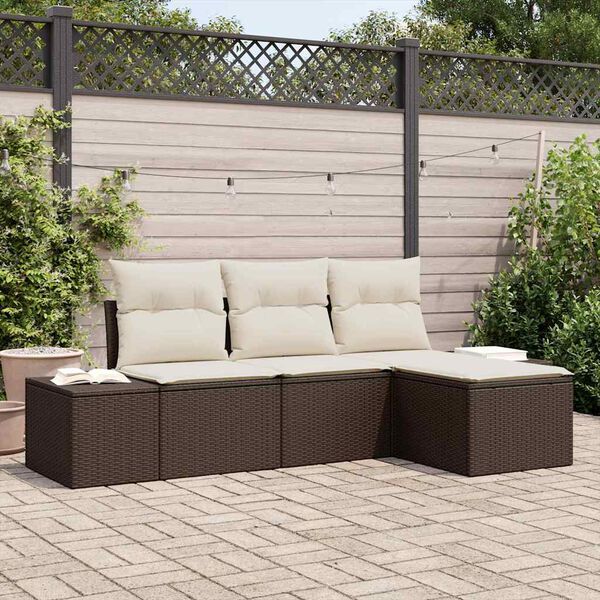 vidaXL Garten-Sofa-Set mit Kissen 4 pcs Braun und Creme Poly-Rattan