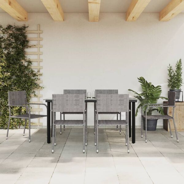 vidaXL 7-tlg. Garten-Essgruppe Grau und Schwarz Poly Rattan und Stahl