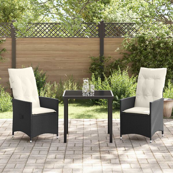 vidaXL Garten Essgruppe mit Kissen 3 pcs Schwarz Poly-Rattan