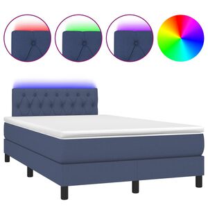 vidaXL Boxspringbett mit Matratze & LED Blau 120x190 cm Stoff