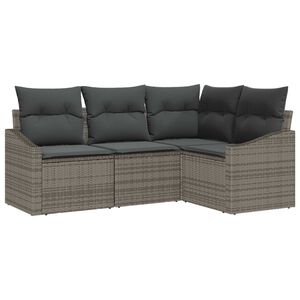 vidaXL Gartensofa-set mit Kissen mit Speicher 4 pcs Grau Poly-Rattan