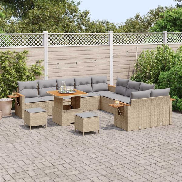 vidaXL Gartensofa-set mit Kissen 13 pcs Beige und Hellgrau