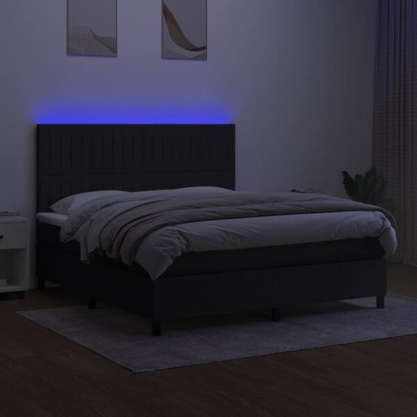 vidaXL Boxspringbett mit Matratze & LED Schwarz 160x200 cm Stoff