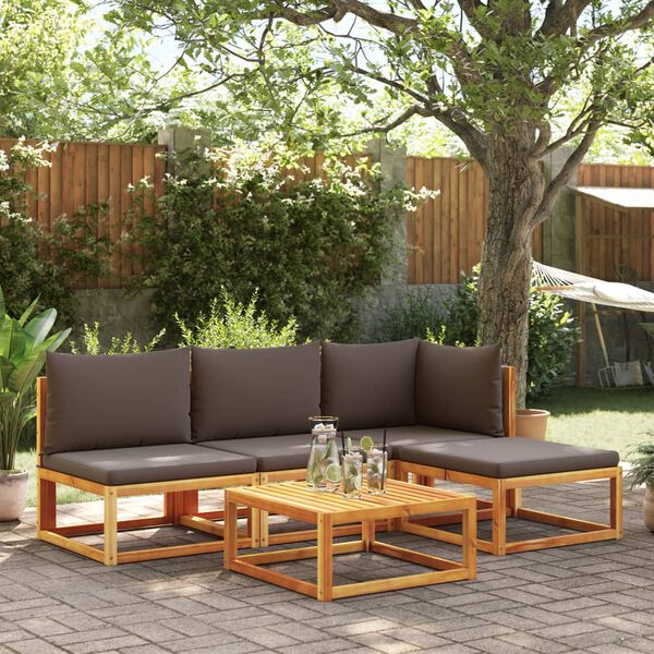 vidaXL 5-tlg. Gartensofa-Set mit Kissen Holz Akazie & Rattan