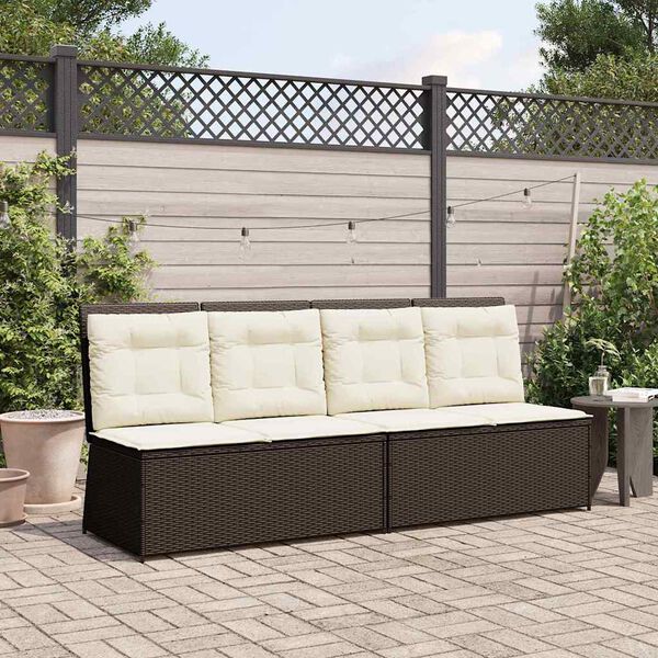 vidaXL Gartenbank mit Kissen Braun Poly Rattan