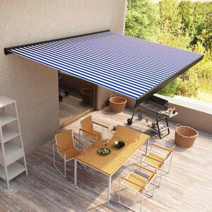 vidaXL Kassettenmarkise mit Motor 400x300 cm Blau und Wei&szlig;
