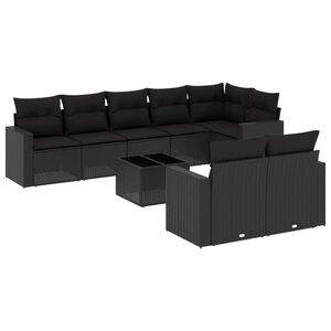 vidaXL 9-tlg. Garten-Sofagarnitur mit Kissen Schwarz Poly Rattan