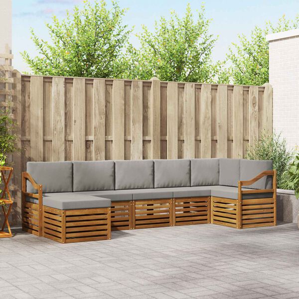 vidaXL Sofagarnituren 7 pcs Nat&uuml;rlich und Hellgrau Massivholz Akazie