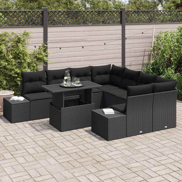 vidaXL Gartensofa-set mit Kissen 9 pcs Schwarz Poly-Rattan