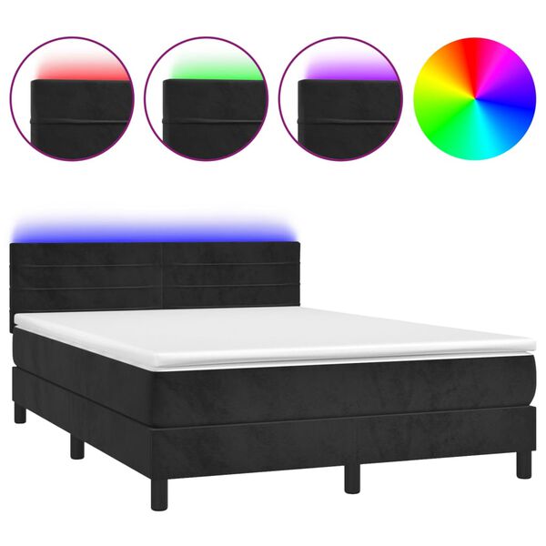 vidaXL Boxspringbett mit Matratze & LED Schwarz 140x200 cm Samt