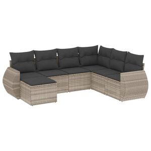 vidaXL 7-tlg. Garten-Sofagarnitur mit Kissen Hellgrau Poly Rattan