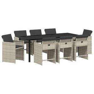 vidaXL Garten Essgruppe 9 stk. Hellgrau Poly-Rattan