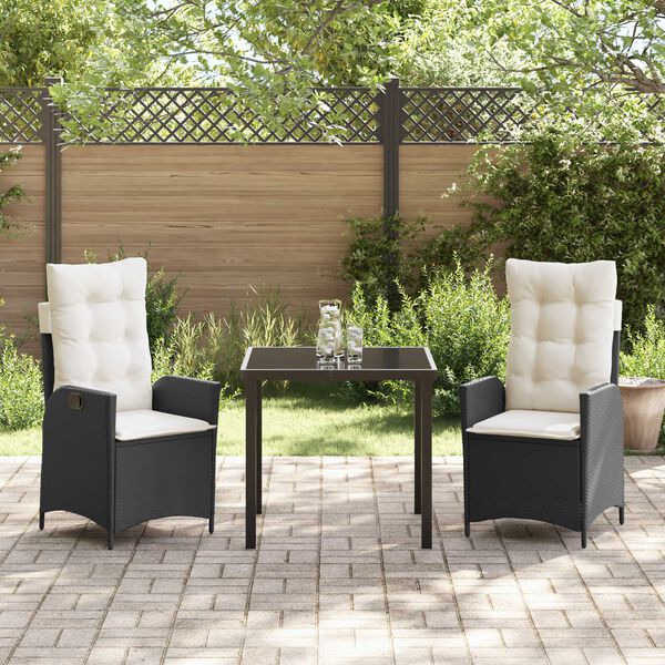 vidaXL Garten Essgruppe mit Kissen 3 pcs Schwarz Poly-Rattan