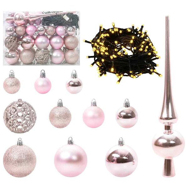 vidaXL Weihnachtskugel-Set mit 150 LEDs 61 pcs Rosa Kunststoff
