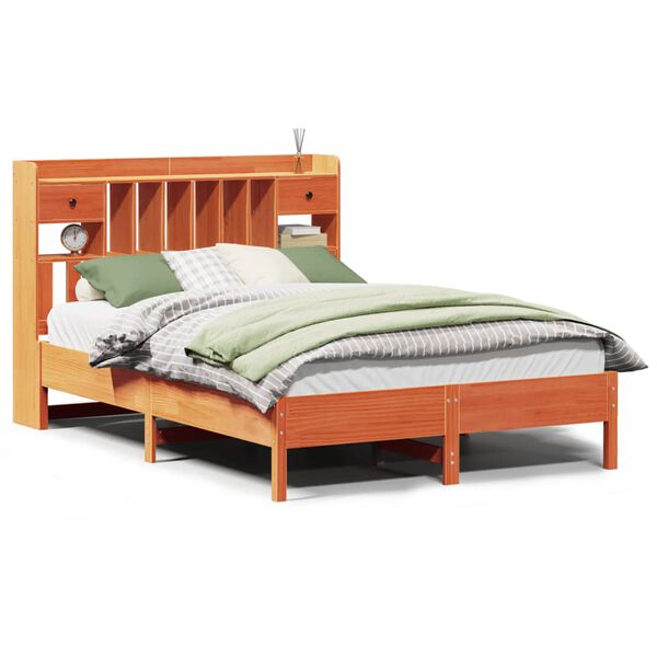 vidaXL Massivholzbett mit Regal ohne Matratze Wachsbraun 140x200 cm