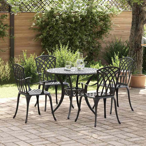 vidaXL Garten Essgruppe 5 pcs Schwarz Aluminium